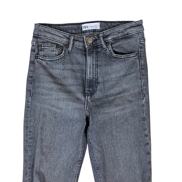 Zara High Rise Ripped Gray Skinny Jeans Distressed Stretch Denim 4 - Picture 2 of 7